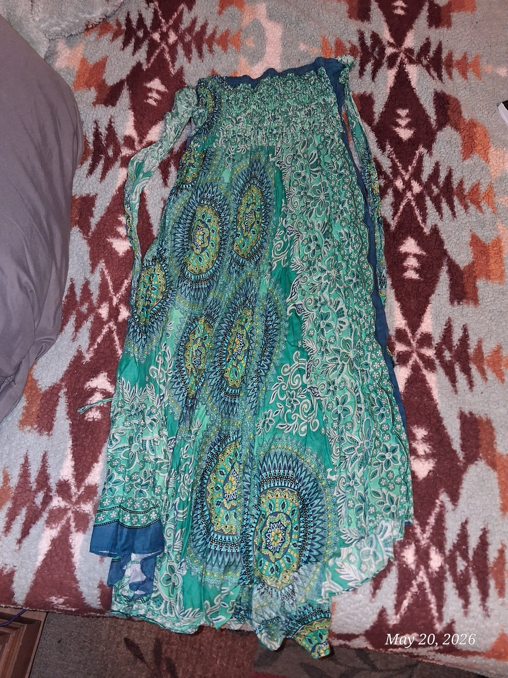✨ Boho Smocked Convertible Maxi Dress / Skirt | Teal & Green Medallion